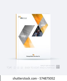Business vector template. Brochure layout, cover modern design annual report, magazine, flyer in A4 with yellow geometric shapes, arrows, triangles for business with abstract texture background.