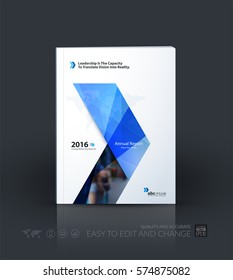 Business vector template. Brochure layout, cover modern design annual report, magazine, flyer in A4 with blue geometric shapes, arrows, triangles for business with abstract texture background.