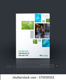Plantilla de Vector de negocios. Diseño de folleto, informe anual de diseño moderno de portada, revista, volante en A4 con Formas geométricas verdes, cuadrados, triángulos para negocios con fondo de textura abstracta.