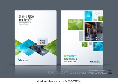 Business vector template. Brochure layout, cover modern design annual report, magazine, flyer in A4 with green geometric shapes, triangles, rhombus for business with abstract texture background.