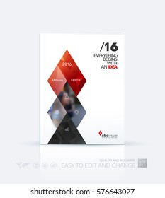 Business vector template. Brochure layout, cover modern design annual report, magazine, flyer in A4 with red geometric shapes, triangles, rhombus for business with abstract texture background.