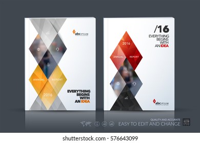 Business vector template. Brochure layout, cover modern design annual report, magazine, flyer in A4 with colourful geometric shapes, triangles, rhombus for business with abstract texture background.