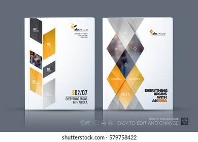 Business vector template. Brochure layout, cover modern design annual report, magazine, flyer in A4 with yellow abstract plant, triangles for business, industry, eco with texture background. Set