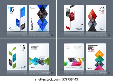 Business vector template. Brochure layout, cover modern design annual report, magazine, flyer in A4 with colourful abstract plant, triangles for business, industry, eco with texture background. Set