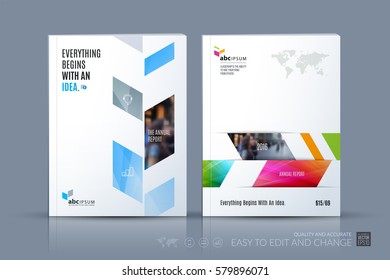 Business vector template. Brochure layout, cover modern design annual report, magazine, flyer in A4 with colourful abstract plant, triangles for business, industry, eco with texture background. Set