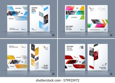 Business vector template. Brochure layout, cover modern design annual report, magazine, flyer in A4 with colourful dynamic geometric shapes for business with abstract texture background. Set