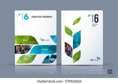 Business vector template. Brochure layout, cover modern design annual report, magazine, flyer in A4 with green dynamic geometric shapes for business with abstract texture background. Set