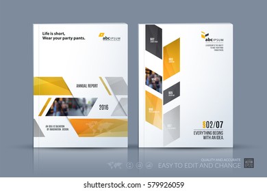 Business vector template. Brochure layout, cover modern design annual report, magazine, flyer in A4 with yellow dynamic geometric shapes for business with abstract texture background. Set