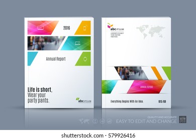 Business vector template. Brochure layout, cover modern design annual report, magazine, flyer in A4 with colourful dynamic geometric shapes for business with abstract texture background. Set