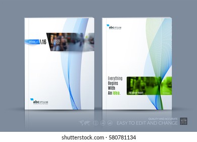 Business vector template. Brochure layout, cover modern design annual report, magazine, flyer in A4 with blue waves, lines, soft shapes for business with abstract texture background.