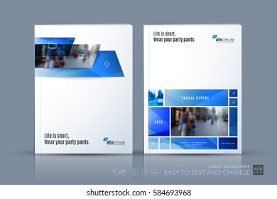 Business vector template. Brochure layout, cover modern design annual report, magazine, flyer in A4 with many blue rectangles, banners for business with abstract texture background.