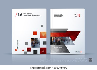 Business vector template. Brochure layout, cover modern design annual report, magazine, flyer in A4 with many red rectangles, squares for business with abstract texture background. Set