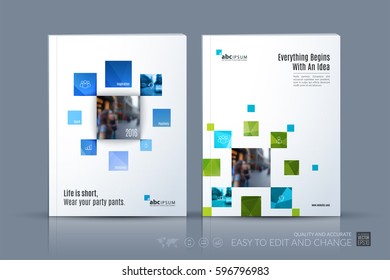 Business vector template. Brochure layout, cover modern design annual report, magazine, flyer in A4 with many green rectangles, squares for business with abstract texture background.
