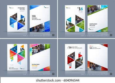 Business vector template. Brochure layout, cover modern design annual report, magazine, flyer in A4 with colourful hexagonal, triangular shapes shapes for business with abstract texture background.