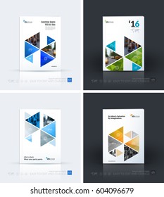 Business vector template. Brochure layout, cover modern design annual report, magazine, flyer in A4 with colourful hexagonal, triangular shapes shapes for business with abstract texture background.