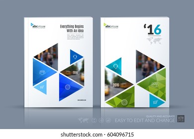 Business vector template. Brochure layout, cover modern design annual report, magazine, flyer in A4 with blue hexagonal, triangular shapes shapes for business with abstract texture background.