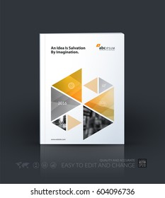 Business vector template. Brochure layout, cover modern design annual report, magazine, flyer in A4 with yellow hexagonal, triangular shapes shapes for business with abstract texture background.