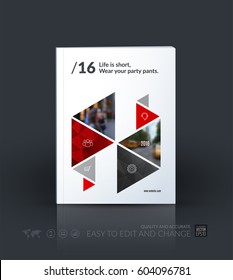 Business vector template. Brochure layout, cover modern design annual report, magazine, flyer in A4 with red hexagonal, triangular shapes shapes for business with abstract texture background.