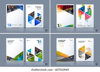 Business vector template. Brochure layout, cover modern design annual report, magazine, flyer in A4 with colourful diagonal, triangular shapes shapes for business with abstract texture background.