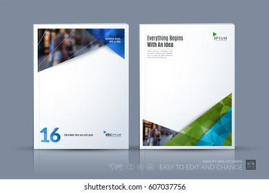 Business vector template. Brochure layout, cover modern design annual report, magazine, flyer in A4 with blue diagonal, triangular shapes shapes for business with abstract texture background.
