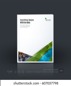 Business vector template. Brochure layout, cover modern design annual report, magazine, flyer in A4 with green diagonal, triangular shapes shapes for business with abstract texture background.