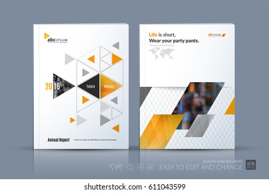 Business vector template. Brochure layout, cover modern design annual report, poster, flyer in A4 with yellow triangular shapes for finance with abstract texture background.