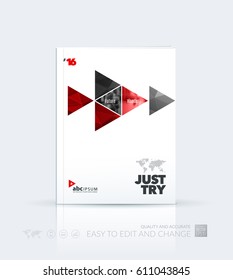 Business vector template. Brochure layout, cover modern design annual report, poster, flyer in A4 with red triangular shapes for finance with abstract texture background.