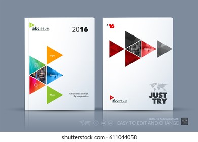 Business vector template. Brochure layout, cover modern design annual report, poster, flyer in A4 with colourful triangular shapes for finance with abstract texture background.