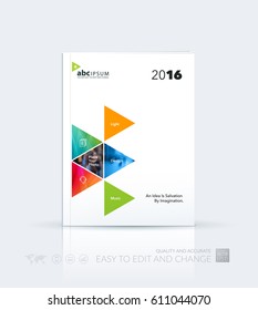 Business vector template. Brochure layout, cover modern design annual report, poster, flyer in A4 with colourful triangular shapes for finance with abstract texture background.
