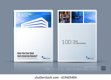 Business vector template. Brochure layout, cover modern design annual report, poster, flyer in A4 with blue building shapes for construction, house, home theme with abstract texture background. 
