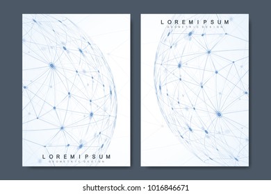 Business vector templates for brochure, cover, flyer, annual report, leaflet. Minimal abstract composition with molecule structure. Future geometric template. Science, medicine, technology background