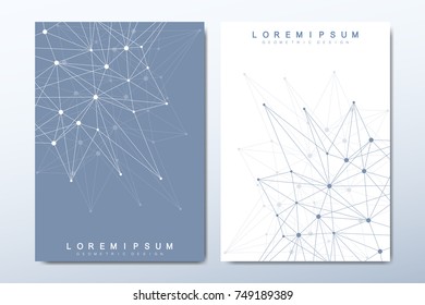 Business vector templates for brochure, cover, flyer, annual report, leaflet. Minimal abstract composition with molecule structure. Future geometric template. Science, medicine, technology background