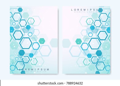 Business vector templates for brochure, cover, flyer, annual report, leaflet. The minimalistic composition hexagonal structure. Future geometric template. Science, medicine, technology background.