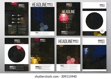 Business vector templates for brochure, flyer or booklet. Night lights in the city. Collection of abstract multicolored backgrounds. Geometrical patterns. Triangular, hexagonal style vector
