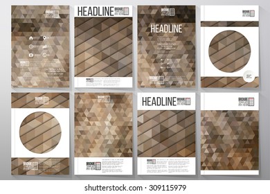 Business vector templates for brochure, flyer or booklet. Dry straw texture. Collection of abstract multicolored backgrounds. Natural geometrical patterns. Triangular style vector illustration