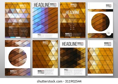 Business vector templates for brochure, flyer or booklet. Night city landscape. Collection of abstract multicolored backgrounds. Natural geometrical patterns. Triangular style vector illustration.