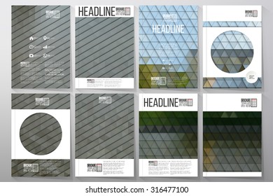 Business vector templates for brochure, flyer or booklet. Park landscape. Collection of abstract multicolored backgrounds. Natural geometrical patterns. Triangular style vector illustration