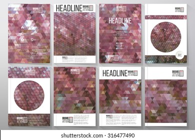 Business vector templates for brochure, flyer or booklet. The tree with purple flowers. Collection of abstract multicolored backgrounds. Natural geometrical patterns. Triangular and hexagonal style.
