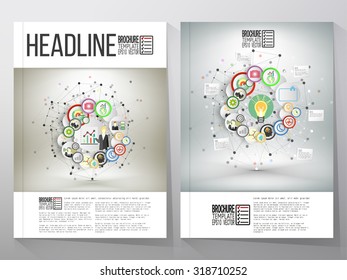 Business vector templates, brochure, flyer or booklet. Infographic networks with icons for business vector template.