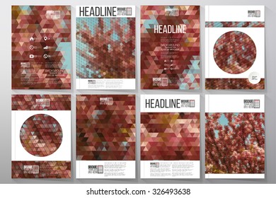 Business vector templates for brochure, flyer or booklet. The tree with purple flowers. Collection of abstract multicolored backgrounds. Natural geometrical patterns. Triangular and hexagonal style.