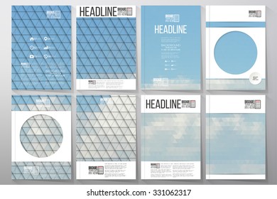 Business vector templates for brochure, flyer or booklet. Blue cloudy sky. Collection of abstract multicolored backgrounds. Natural geometrical patterns. Triangular style vector illustration