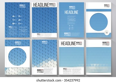Business vector templates for brochure, flyer or booklet. Blue cloudy sky. Collection of abstract multicolored backgrounds. Natural geometrical patterns. Triangular and hexagonal style vector