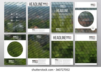 Business vector templates for brochure, flyer or booklet. Green leaves texture. Collection of abstract multicolored backgrounds. Natural geometrical patterns. Triangular style vector illustration