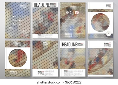 Business vector templates for brochure, flyer or booklet. Catholic church inside. Collection of abstract multicolored backgrounds. Geometrical patterns. Triangular style vector illustration