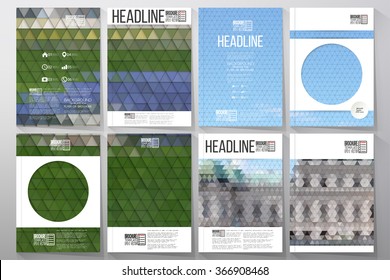 Business vector templates for brochure, flyer or booklet. Backyard landscape. Collection of abstract multicolored backgrounds. Natural geometrical patterns. Triangular style vector 