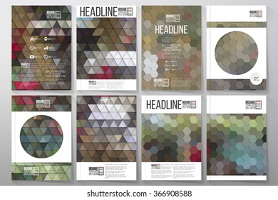 Business vector templates for brochure, flyer or booklet. Collection of abstract multicolored backgrounds. Natural geometrical patterns. Triangular and hexagonal style vector illustration