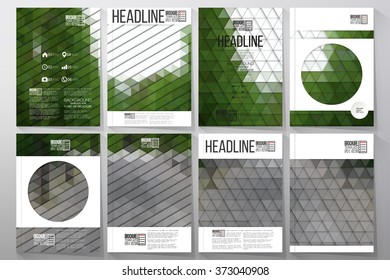 Business vector templates for brochure, flyer or booklet. Park landscape. Collection of abstract multicolored backgrounds. Natural geometrical patterns. Triangular style vector illustration