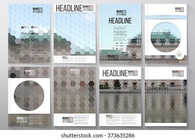 Business vector templates for brochure, flyer or booklet. Backyard landscape. Collection of abstract multicolored backgrounds. Natural geometrical patterns. Triangular and hexagonal style vector 