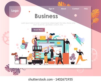 Business vector website template, web page and landing page design for website and mobile site development. Business activity, daily office routine concepts with statistical dashboard, characters.