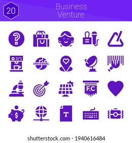 business venture icon set. 20 filled icons on theme business venture. collection of Microscope, Coffee machine, Placeholder, Universal, Keyboard, Triangle, Satellite, Text